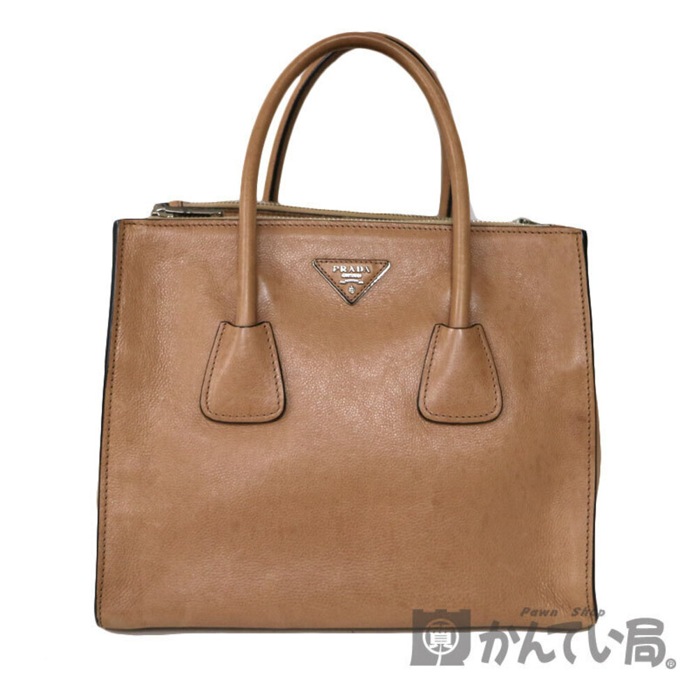 PRADA Tote Handbag Strap Beige Brown Leather Bag
